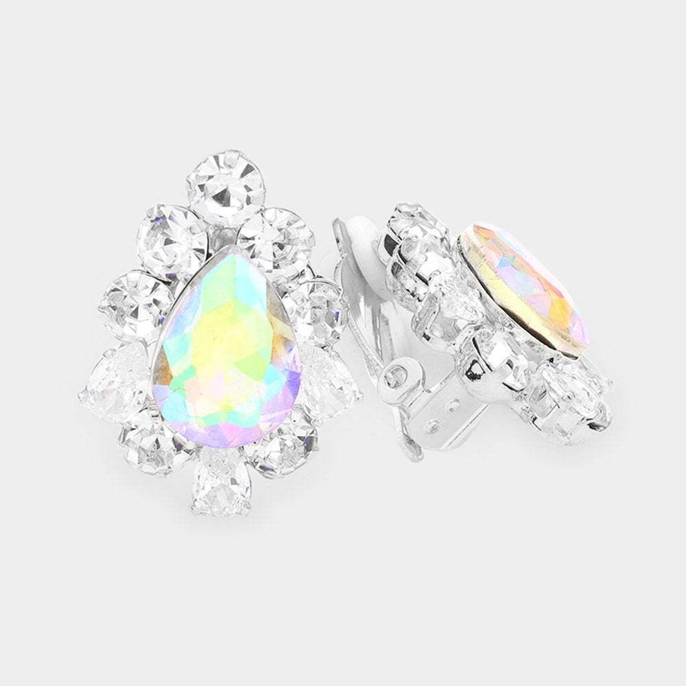 Teardrop Centered Bubble Stone Trimmed Clip on Earrings - Madeline Love - Flyclothing LLC