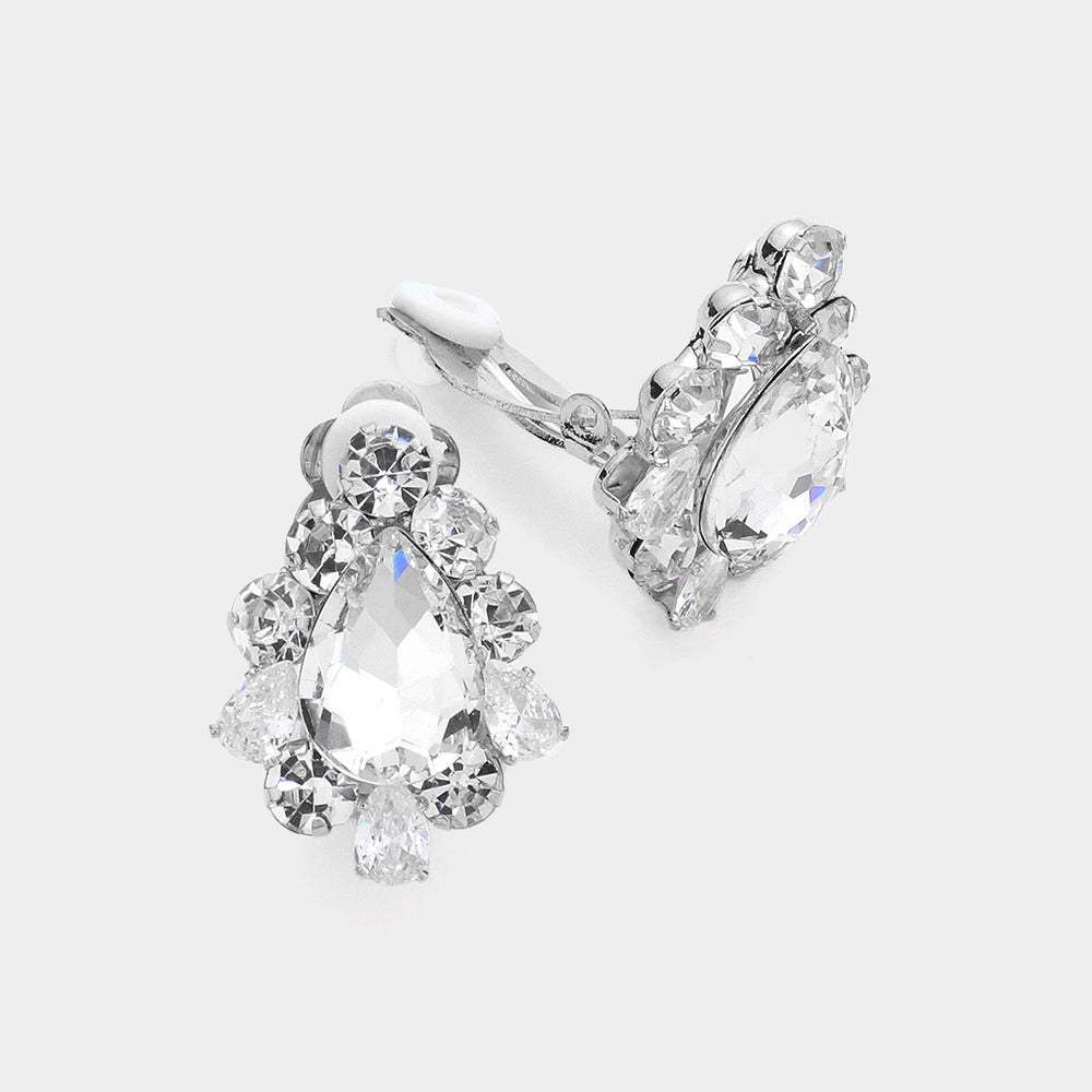Teardrop Centered Bubble Stone Trimmed Clip on Earrings - Madeline Love - Flyclothing LLC