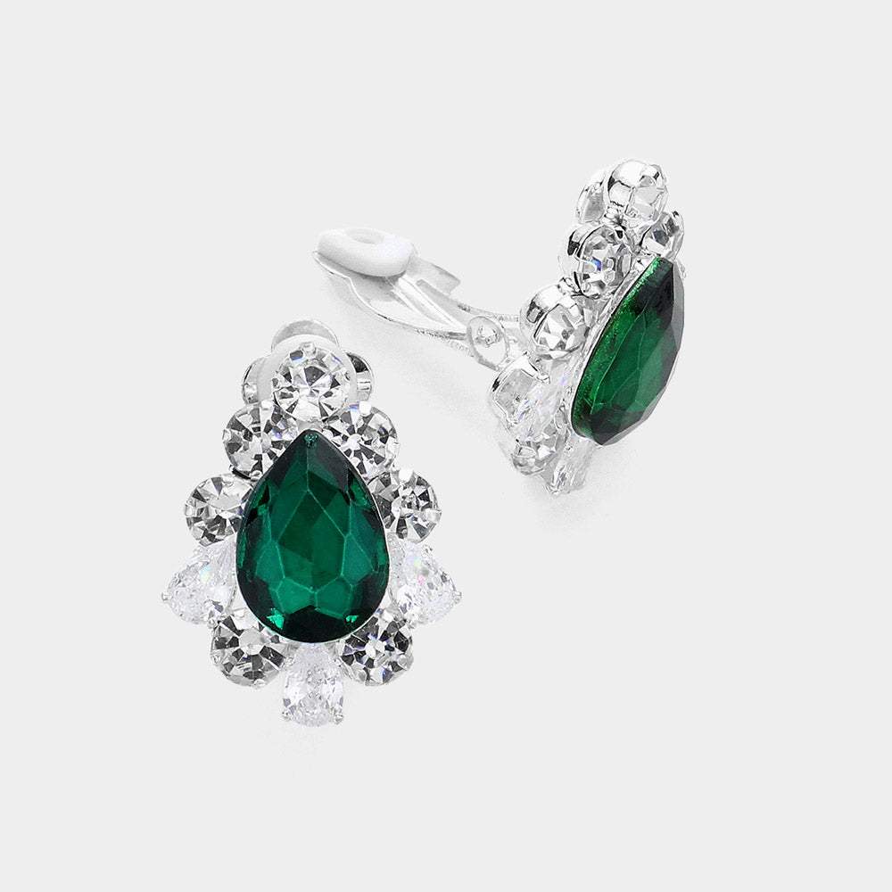 Teardrop Centered Bubble Stone Trimmed Clip on Earrings - Madeline Love - Flyclothing LLC
