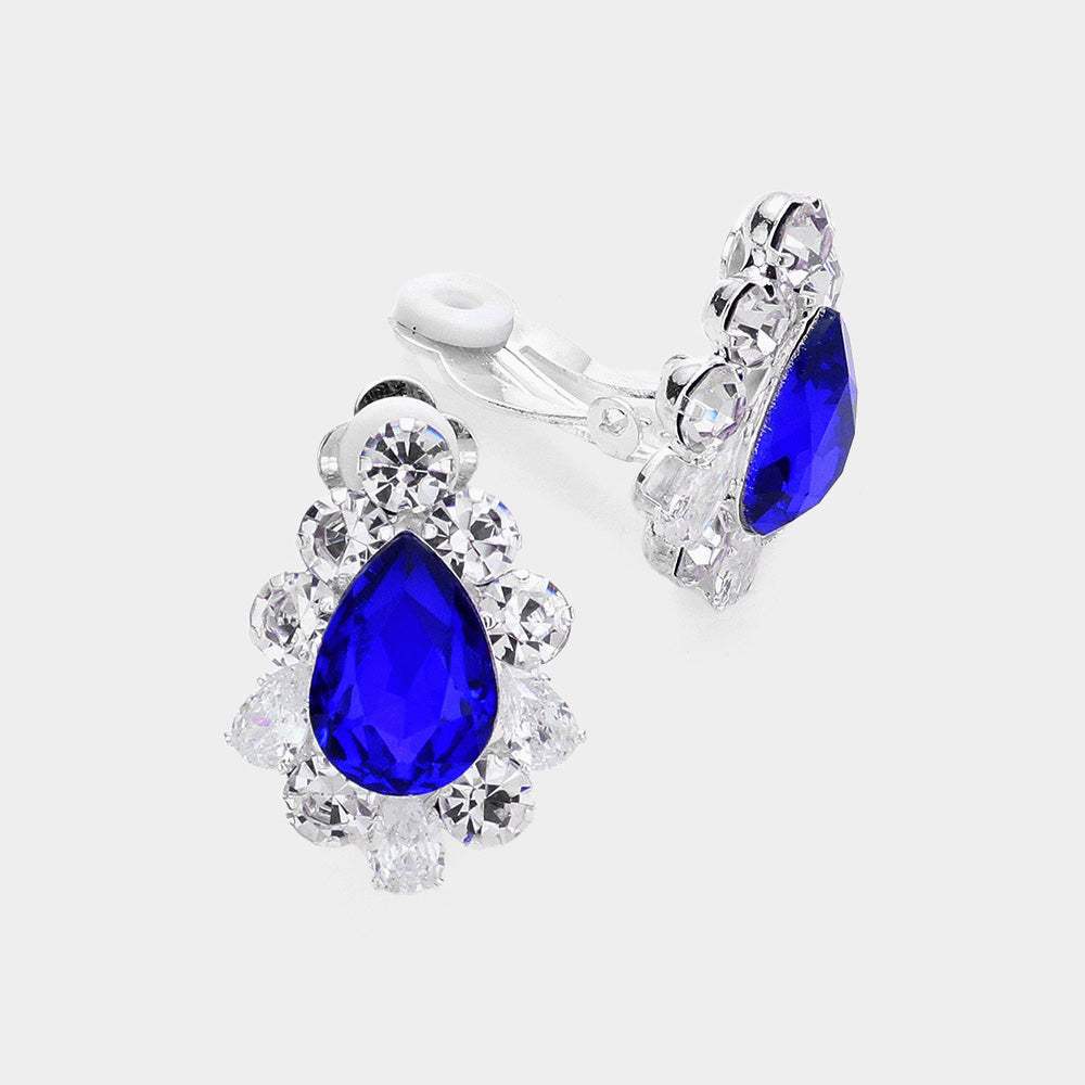 Teardrop Centered Bubble Stone Trimmed Clip on Earrings - Madeline Love - Flyclothing LLC