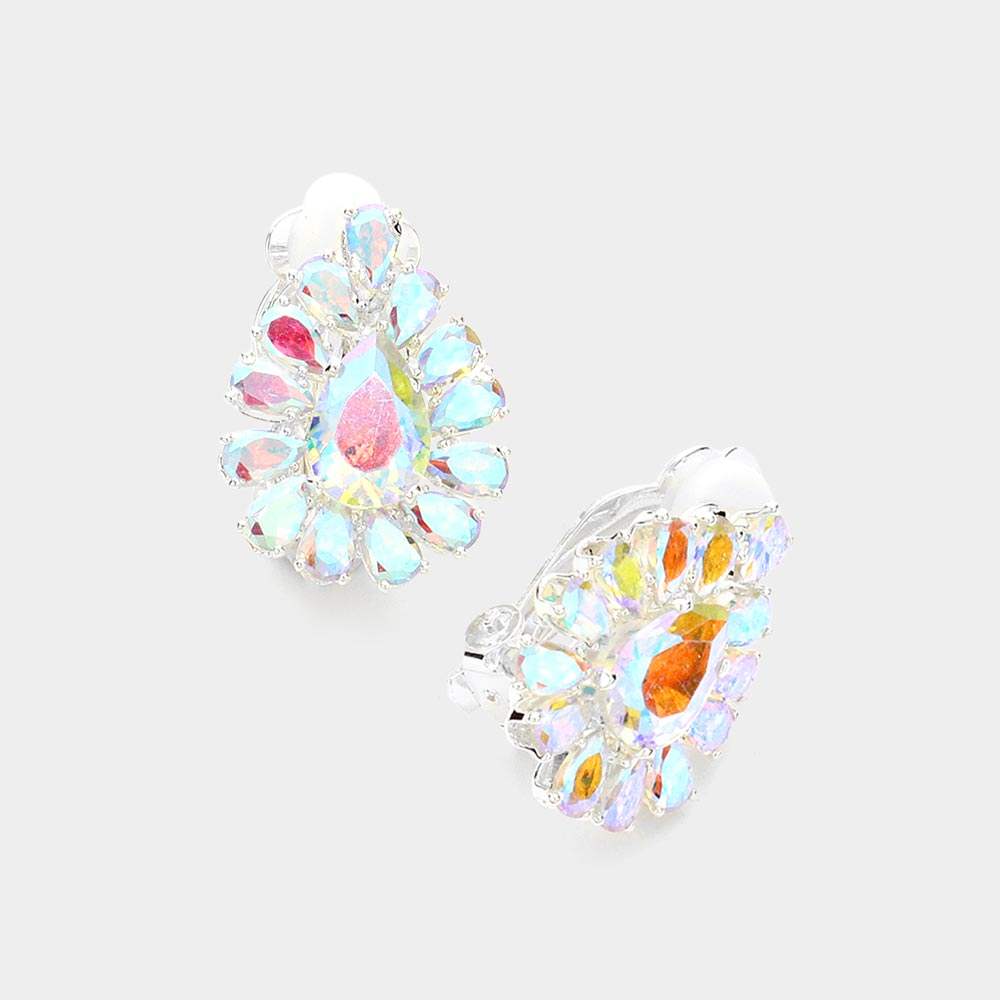 Teardrop Stone Cluster Clip On Evening Earrings - Madeline Love - Flyclothing LLC