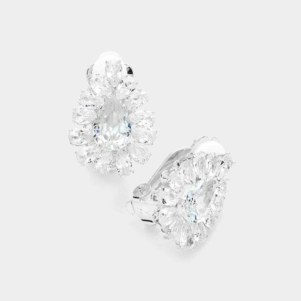 Teardrop Stone Cluster Clip On Evening Earrings - Madeline Love - Flyclothing LLC