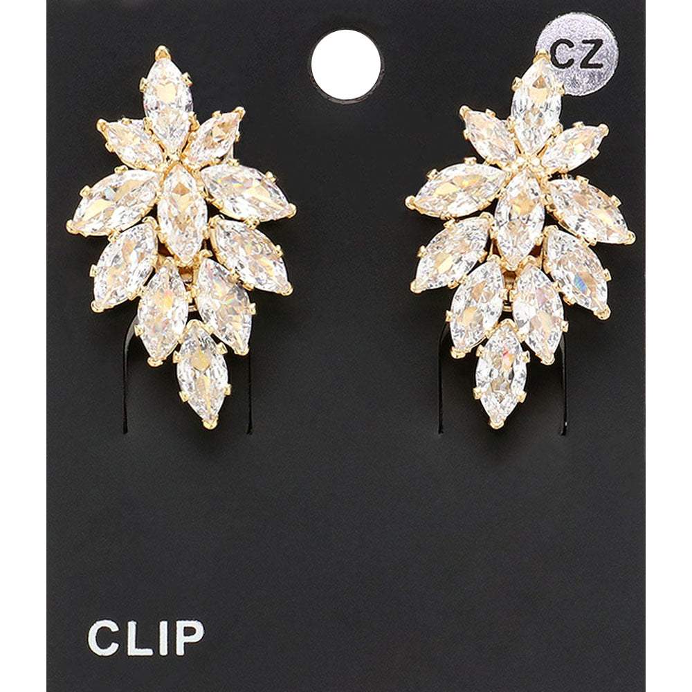 Marquise CZ Stone Embellished Evening Clip On Earrings - Madeline Love - Flyclothing LLC