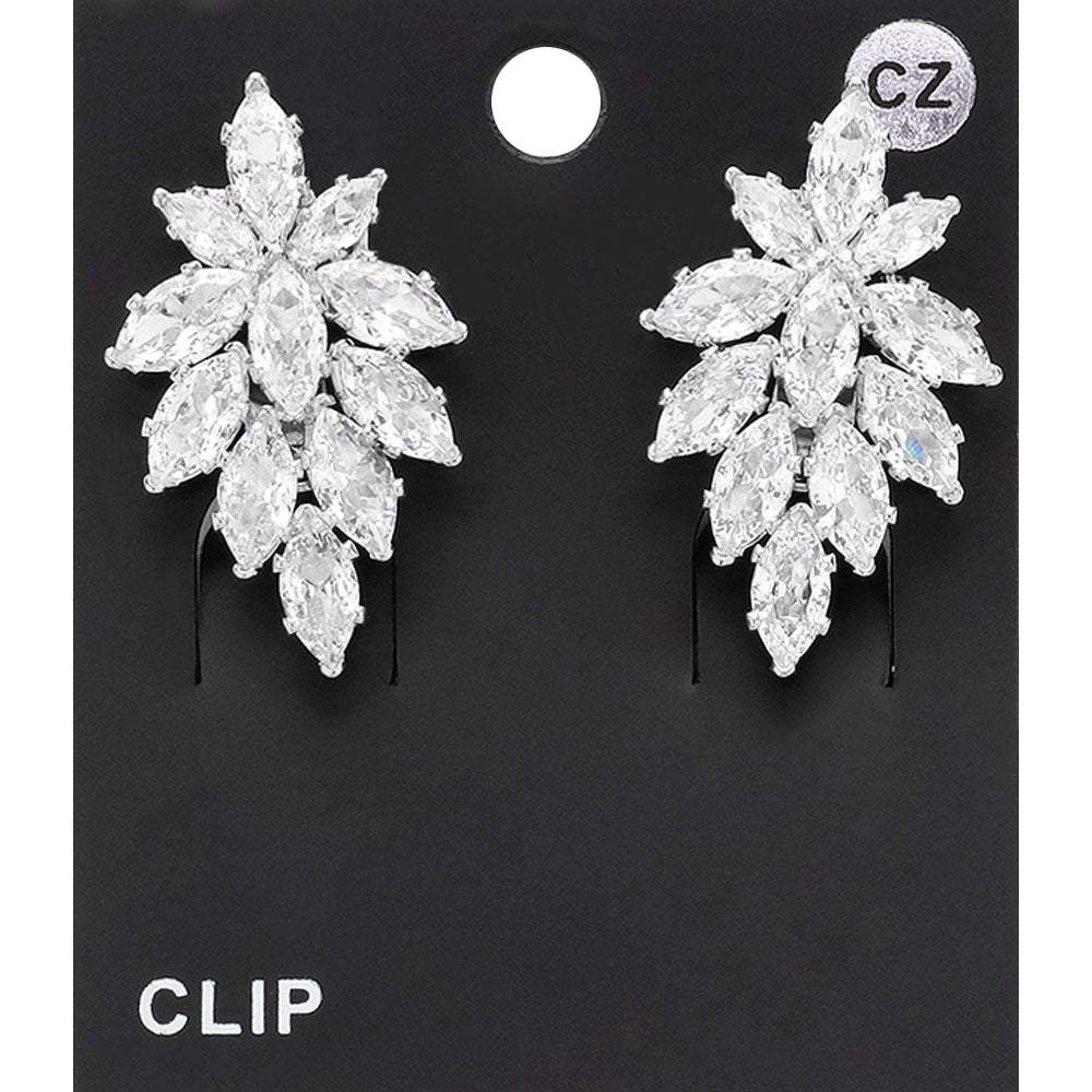 Marquise CZ Stone Embellished Evening Clip On Earrings - Madeline Love - Flyclothing LLC