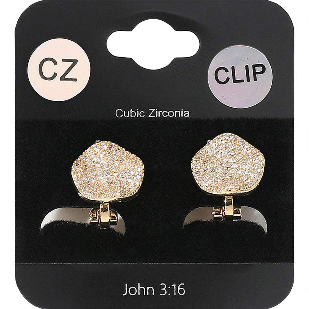 CZ Stone Paved Wavy Disc Evening Clip On Earrings - Madeline Love - Flyclothing LLC
