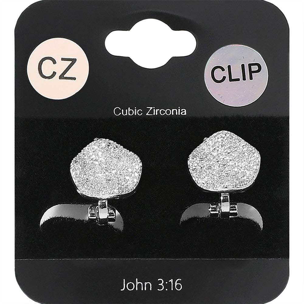 CZ Stone Paved Wavy Disc Evening Clip On Earrings - Madeline Love - Flyclothing LLC