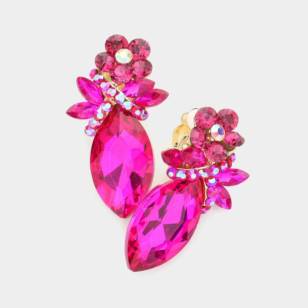 Marquise Stone Accented Clip on Evening Earrings - Madeline Love - Flyclothing LLC