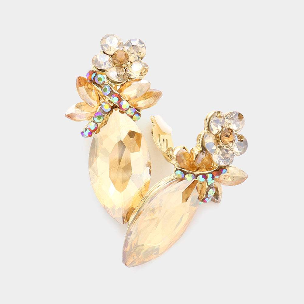 Marquise Stone Accented Clip on Evening Earrings - Madeline Love - Flyclothing LLC