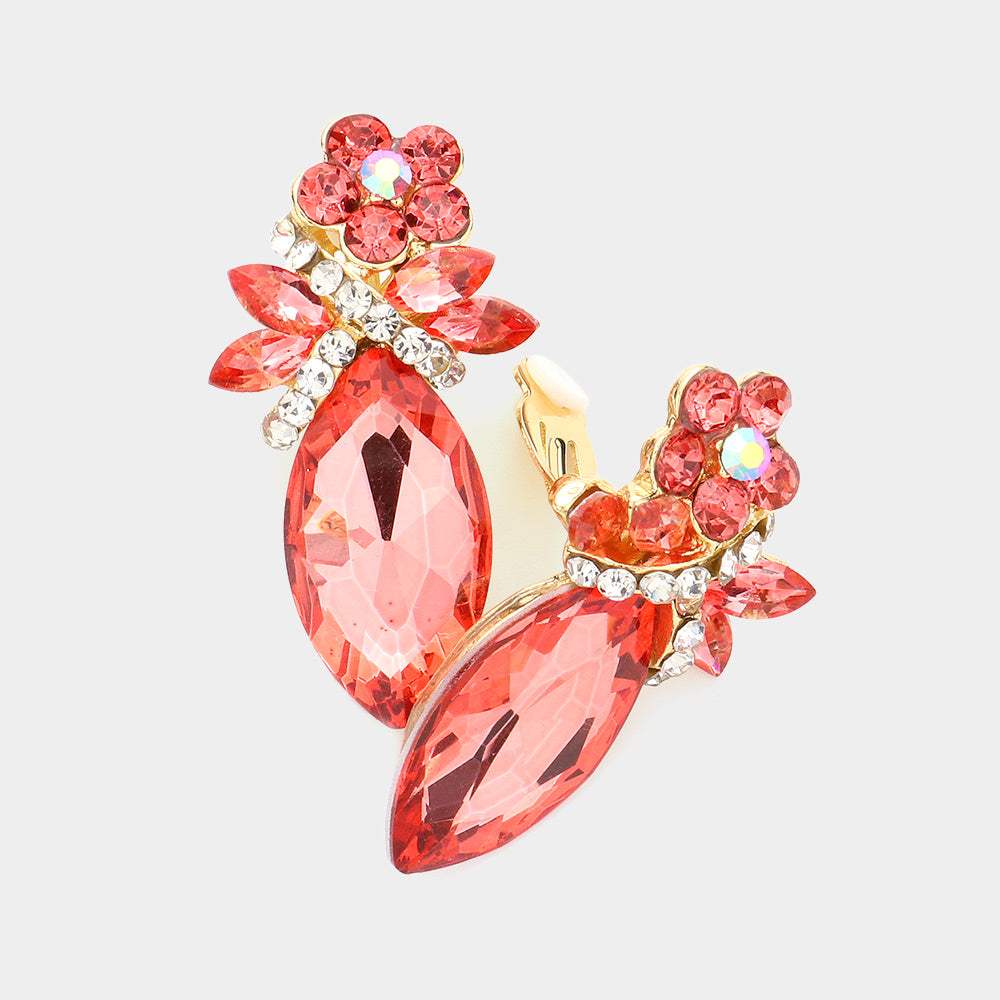 Marquise Stone Accented Clip on Evening Earrings - Madeline Love - Flyclothing LLC