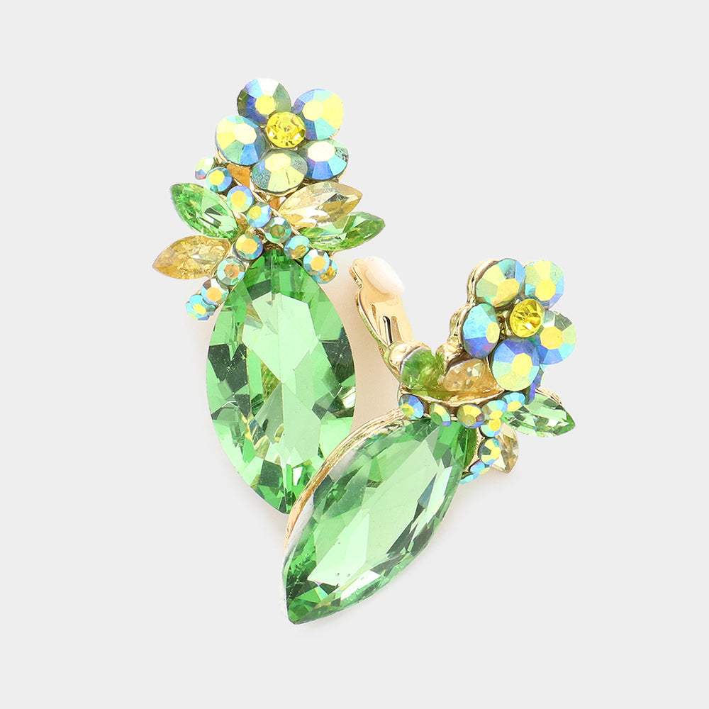 Marquise Stone Accented Clip on Evening Earrings - Madeline Love - Flyclothing LLC