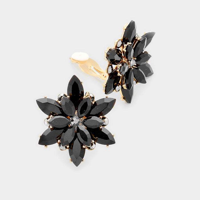 Crystal Flower Clip on Evening Earrings - Madeline Love - Flyclothing LLC