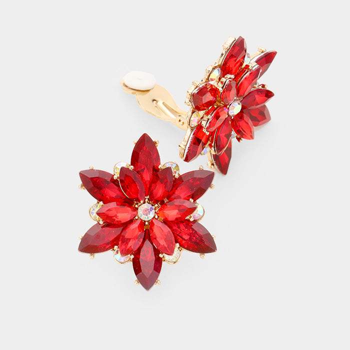 Crystal Flower Clip on Evening Earrings - Madeline Love - Flyclothing LLC