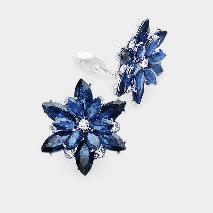 Crystal Flower Clip on Evening Earrings - Madeline Love - Flyclothing LLC