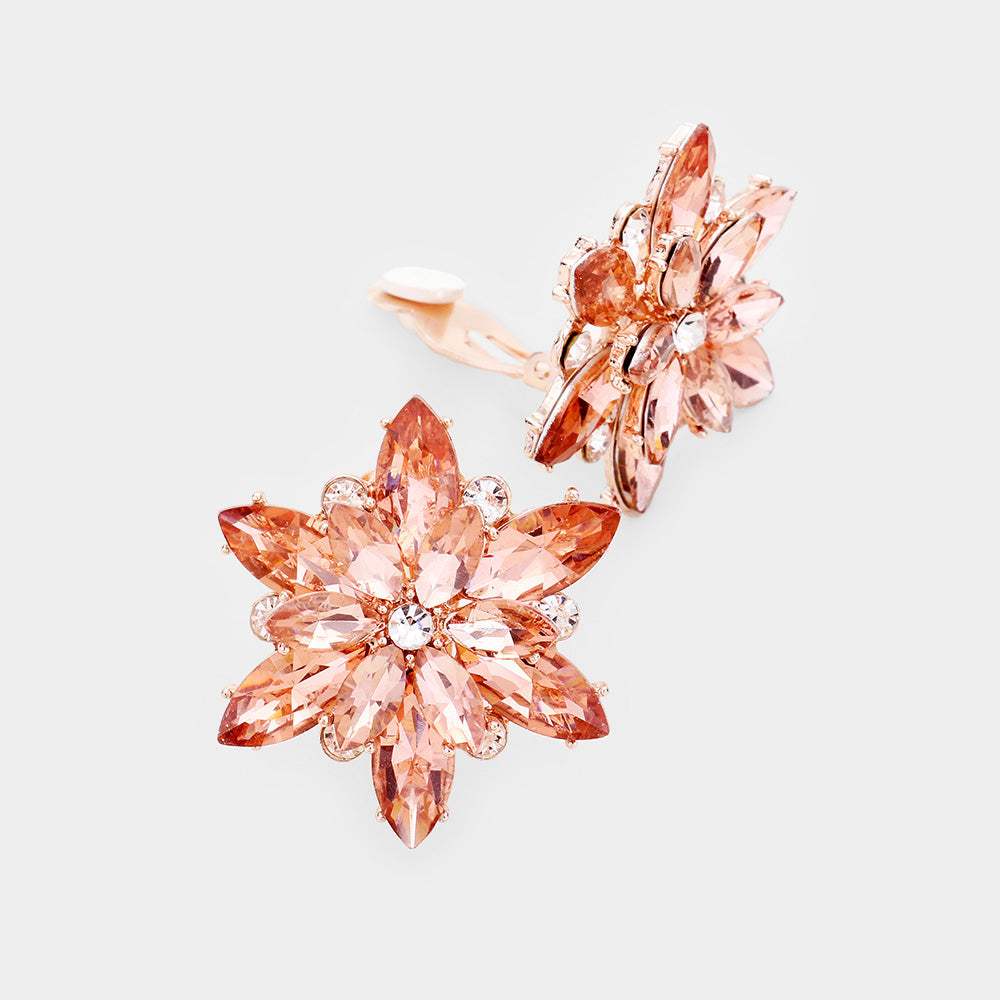 Crystal Flower Clip on Evening Earrings - Madeline Love - Flyclothing LLC