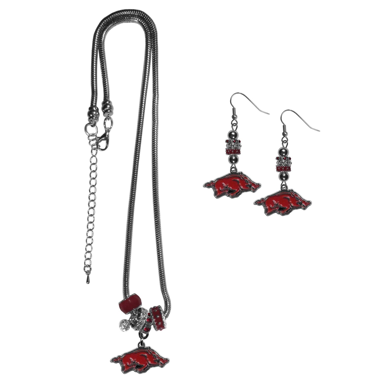 Arkansas Razorbacks Euro Bead Earrings and Necklace Set - Siskiyou Buckle - Flyclothing LLC