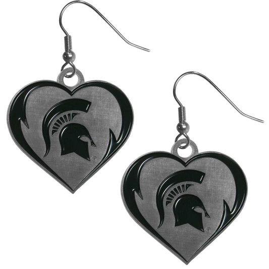 Michigan St. Spartans Heart Dangle Earrings - Michigan St. Spartans - Flyclothing LLC