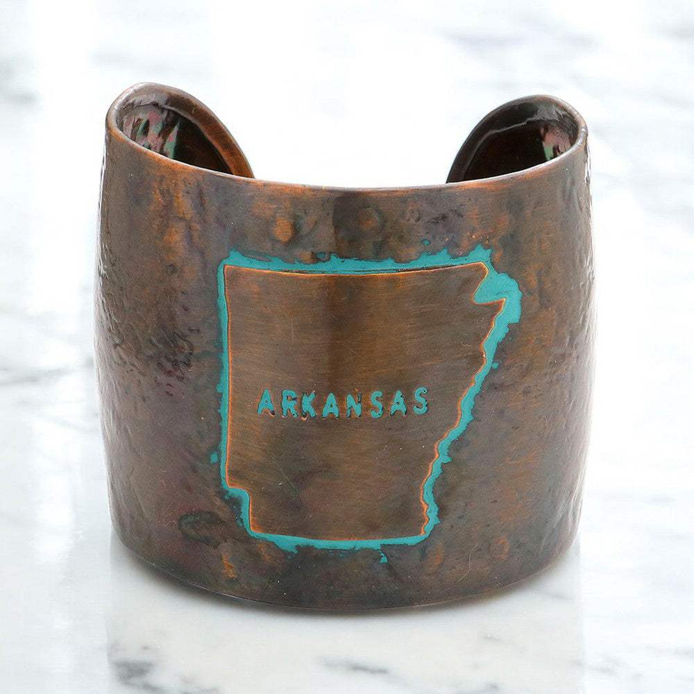 Arkansas State map Hammered Wide Metal Cuff Bracelet - Madeline Love - Flyclothing LLC