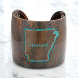 Arkansas State map Hammered Wide Metal Cuff Bracelet - Madeline Love - Flyclothing LLC