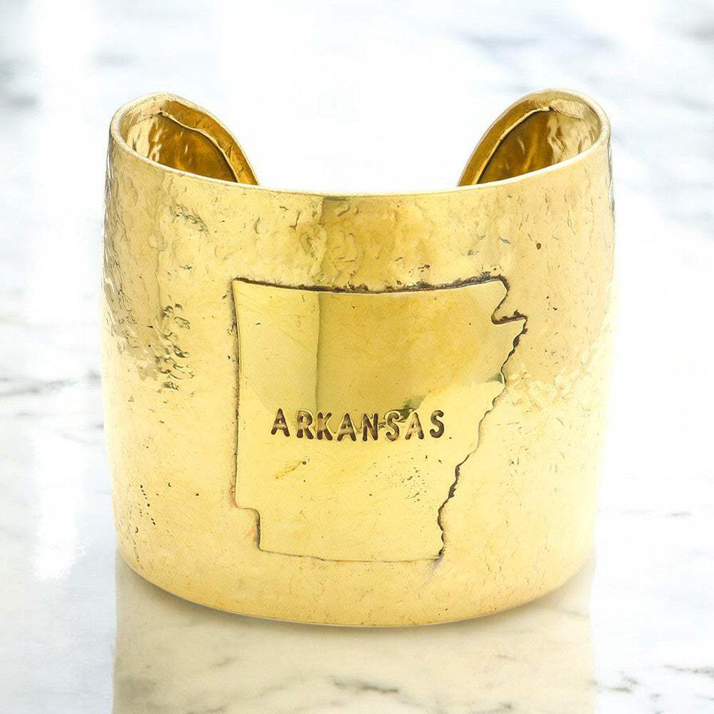 Arkansas State map Hammered Wide Metal Cuff Bracelet - Madeline Love - Flyclothing LLC
