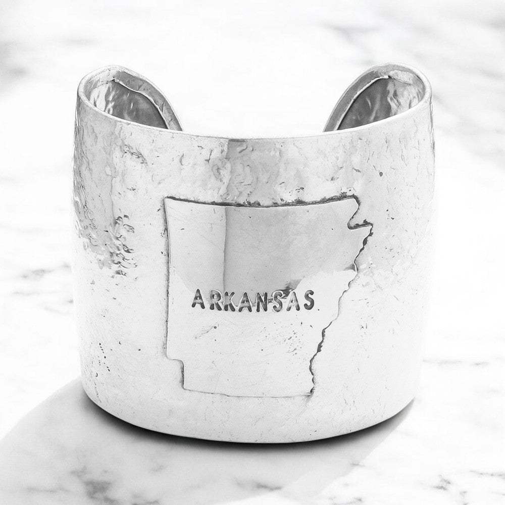 Arkansas State map Hammered Wide Metal Cuff Bracelet - Madeline Love - Flyclothing LLC