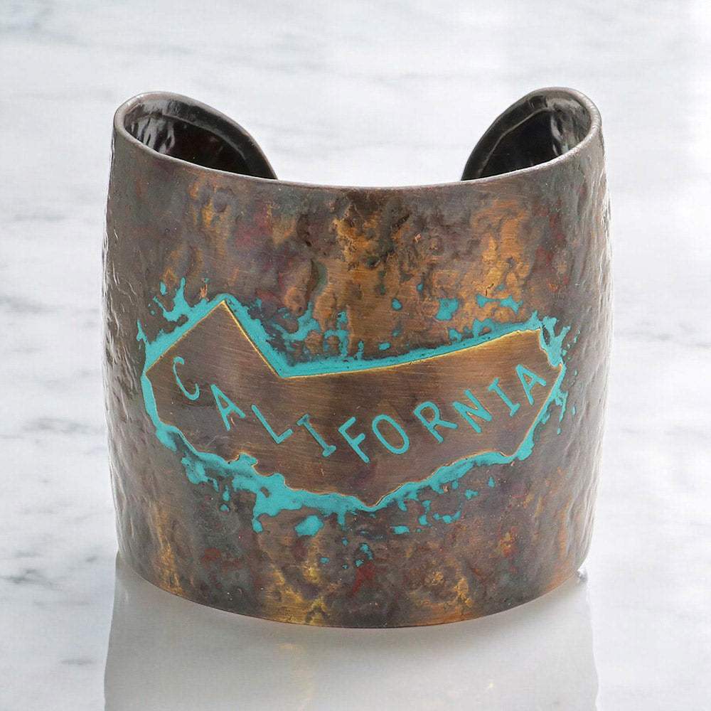 California State map Hammered Wide Metal Cuff Bracelet - Madeline Love - Flyclothing LLC