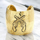 Hammered metal crossed gun cuff bracelet - Madeline Love - Flyclothing LLC