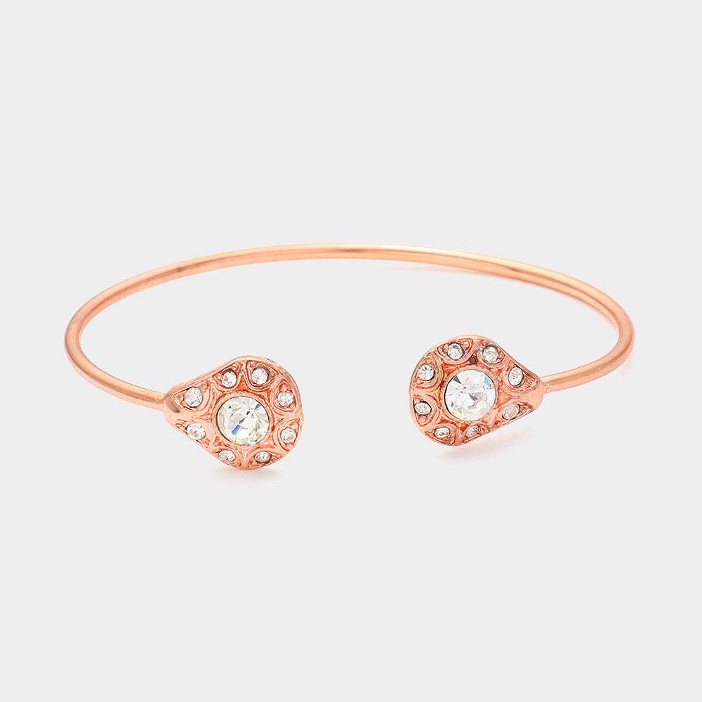 Crystal Rhinestone Metal Teardrop Cuff Bracelet - Madeline Love - Flyclothing LLC