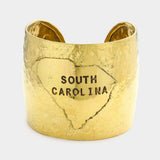 South Carolina State Map Hammered Wide Metal Cuff Bracelet - Madeline Love - Flyclothing LLC