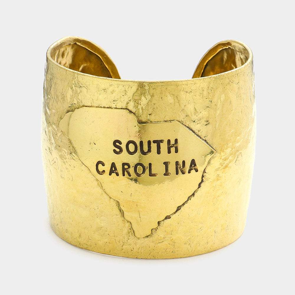South Carolina State Map Hammered Wide Metal Cuff Bracelet - Madeline Love - Flyclothing LLC