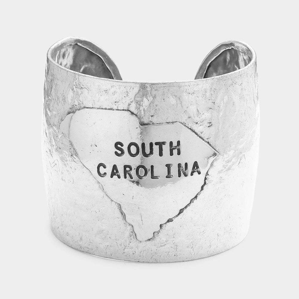 South Carolina State Map Hammered Wide Metal Cuff Bracelet - Madeline Love - Flyclothing LLC