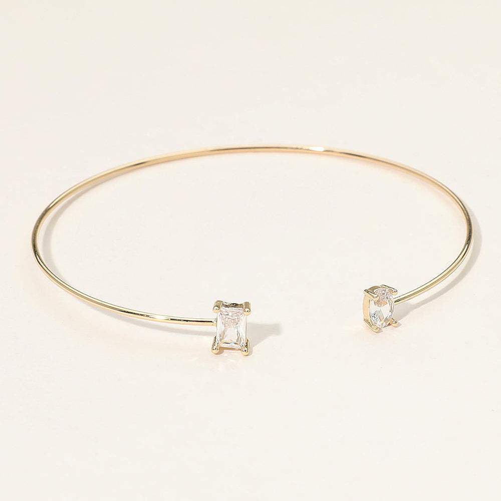 SECRET BOX_Minimal Rectangular Oval Stone Cluster Tip Cuff Bracelet - Madeline Love - Flyclothing LLC