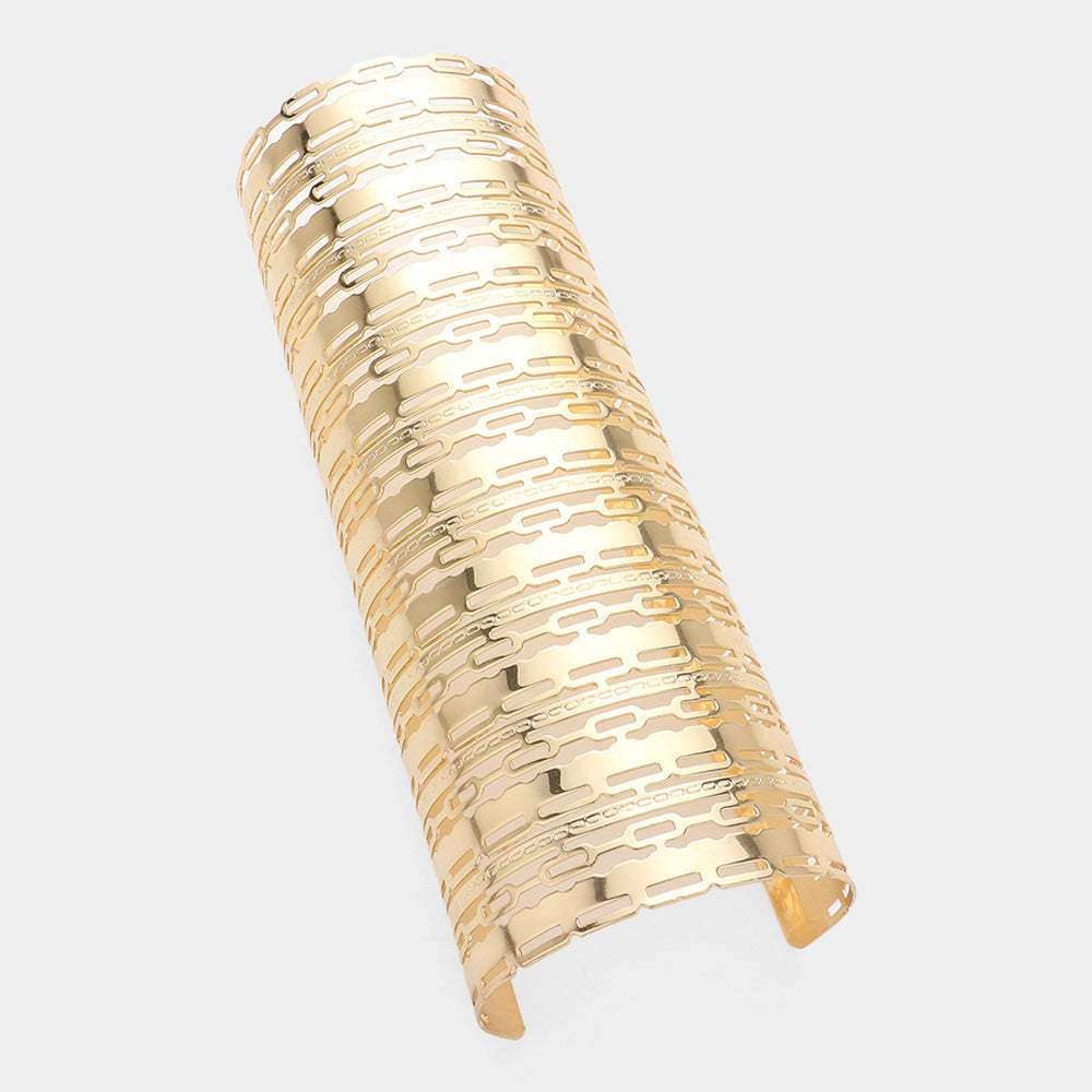 Textured Metal Cutout Arm Cuff Bracelet - Madeline Love - Flyclothing LLC
