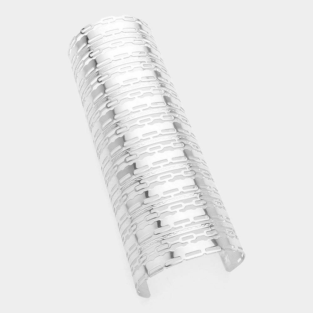 Textured Metal Cutout Arm Cuff Bracelet - Madeline Love - Flyclothing LLC