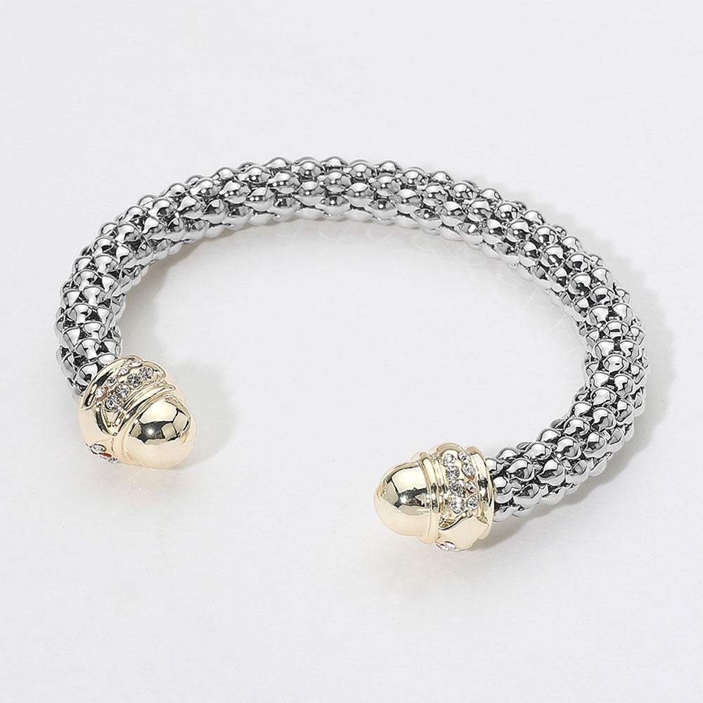 Two Tone Stone Paved Dome Tip Cuff Bracelet - Madeline Love - Flyclothing LLC
