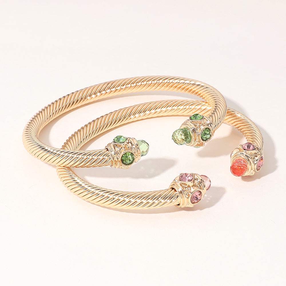 2PCS - Stone Tip Twisted Cuff Bracelet - Madeline Love - Flyclothing LLC