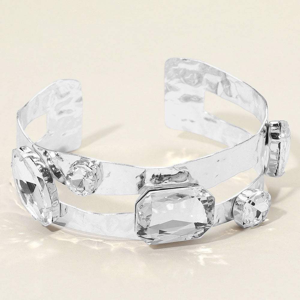 Stone Cluster Embellished Split Arm Cuff Bracelet - Madeline Love - Flyclothing LLC
