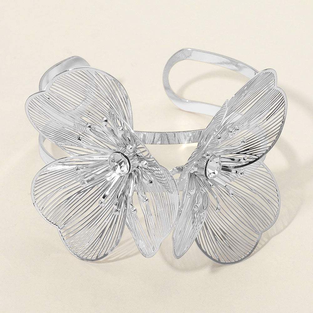 Stone Accent Metal Filigree Flower Arm Cuff Bracelet - Madeline Love - Flyclothing LLC