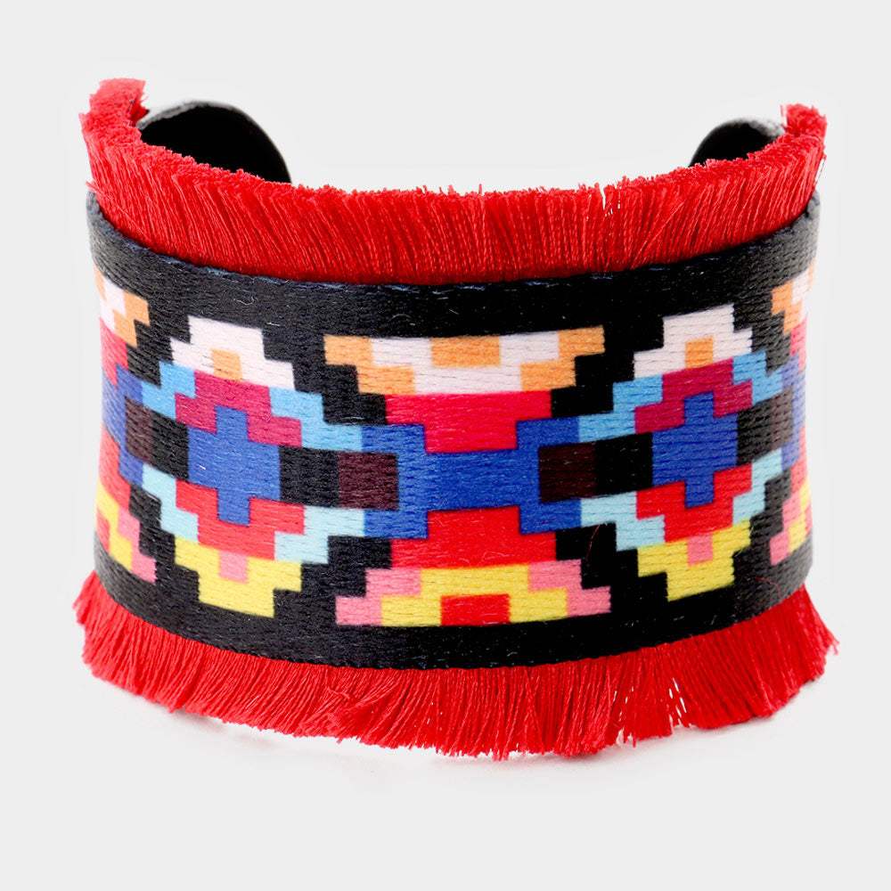 Embroidery Boho Pattern Tassel Trim Cuff Bracelet - Madeline Love - Flyclothing LLC