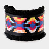 Embroidery Boho Pattern Tassel Trim Cuff Bracelet - Madeline Love - Flyclothing LLC