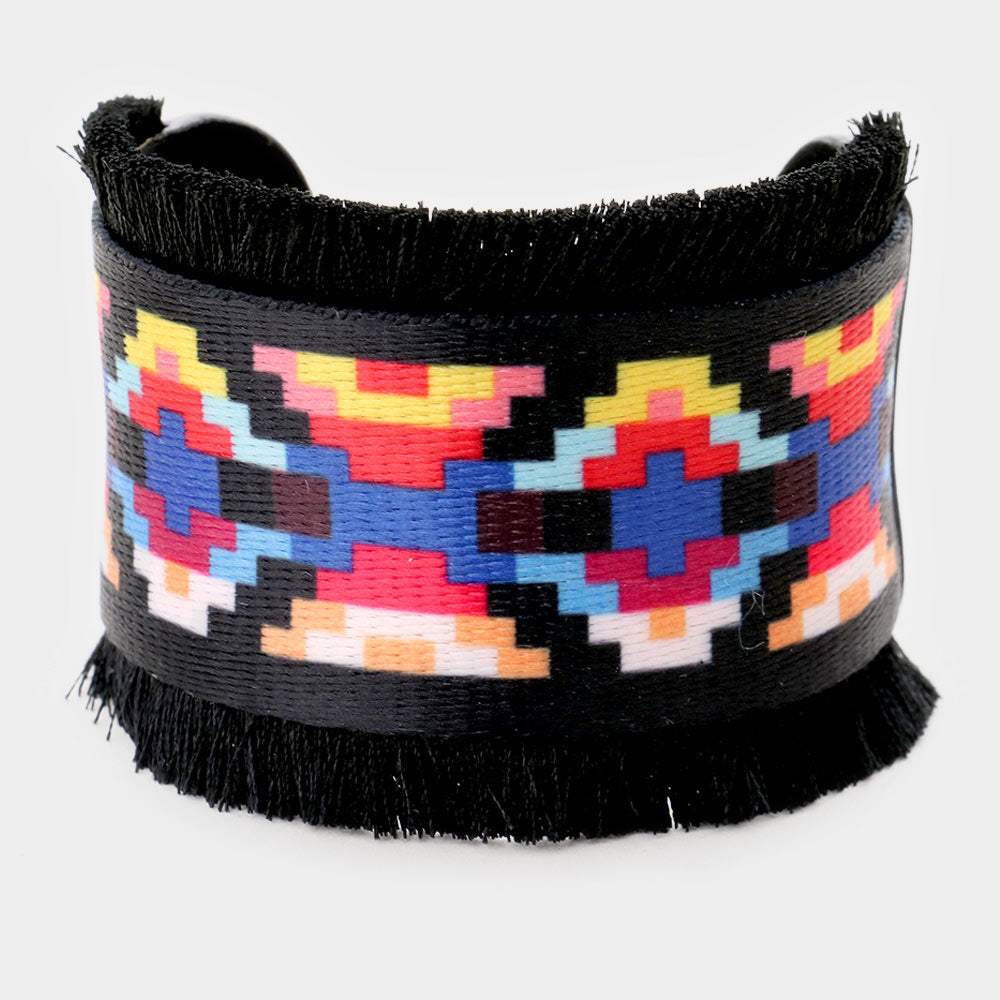 Embroidery Boho Pattern Tassel Trim Cuff Bracelet - Madeline Love - Flyclothing LLC