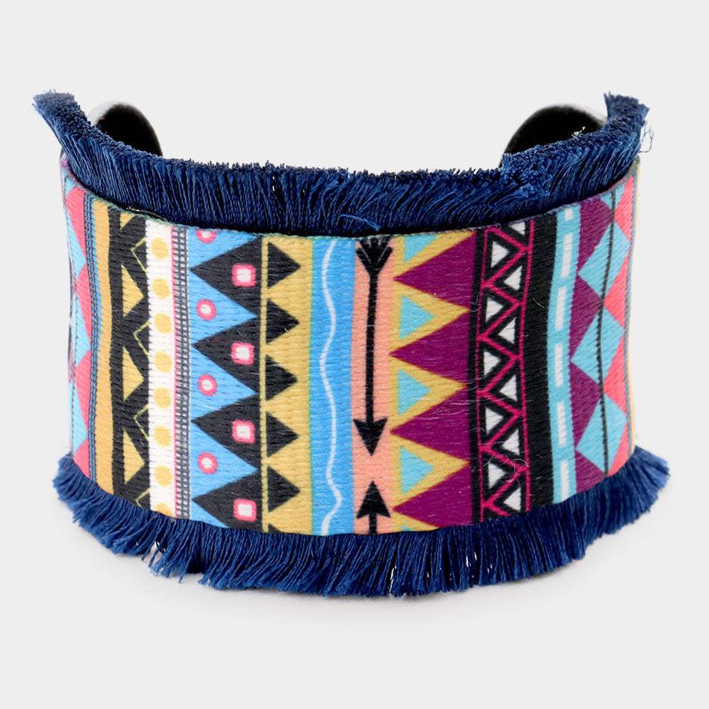 Embroidery Boho Pattern Tassel Trim Cuff Bracelet - Madeline Love - Flyclothing LLC