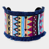 Embroidery Boho Pattern Tassel Trim Cuff Bracelet - Madeline Love - Flyclothing LLC