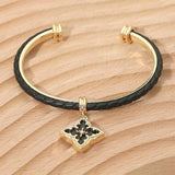 Floral Charm Accent Faux Leather Braided Cuff Bracelet - Madeline Love - Flyclothing LLC