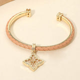 Floral Charm Accent Faux Leather Braided Cuff Bracelet - Madeline Love - Flyclothing LLC