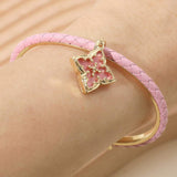 Floral Charm Accent Faux Leather Braided Cuff Bracelet - Madeline Love - Flyclothing LLC