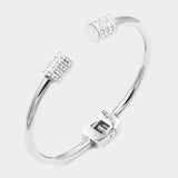 Rhinestone Embellished Tip Stainless Steel Cuff Evening Bracelet - Madeline Love - Flyclothing LLC