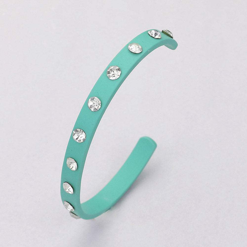 Round Stone Embellished Colored Cuff Bracelet - Madeline Love - Flyclothing LLC