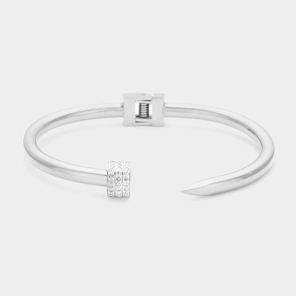 Stone Paved Tip Metal Nail Hinged Cuff Bracelet - Madeline Love - Flyclothing LLC