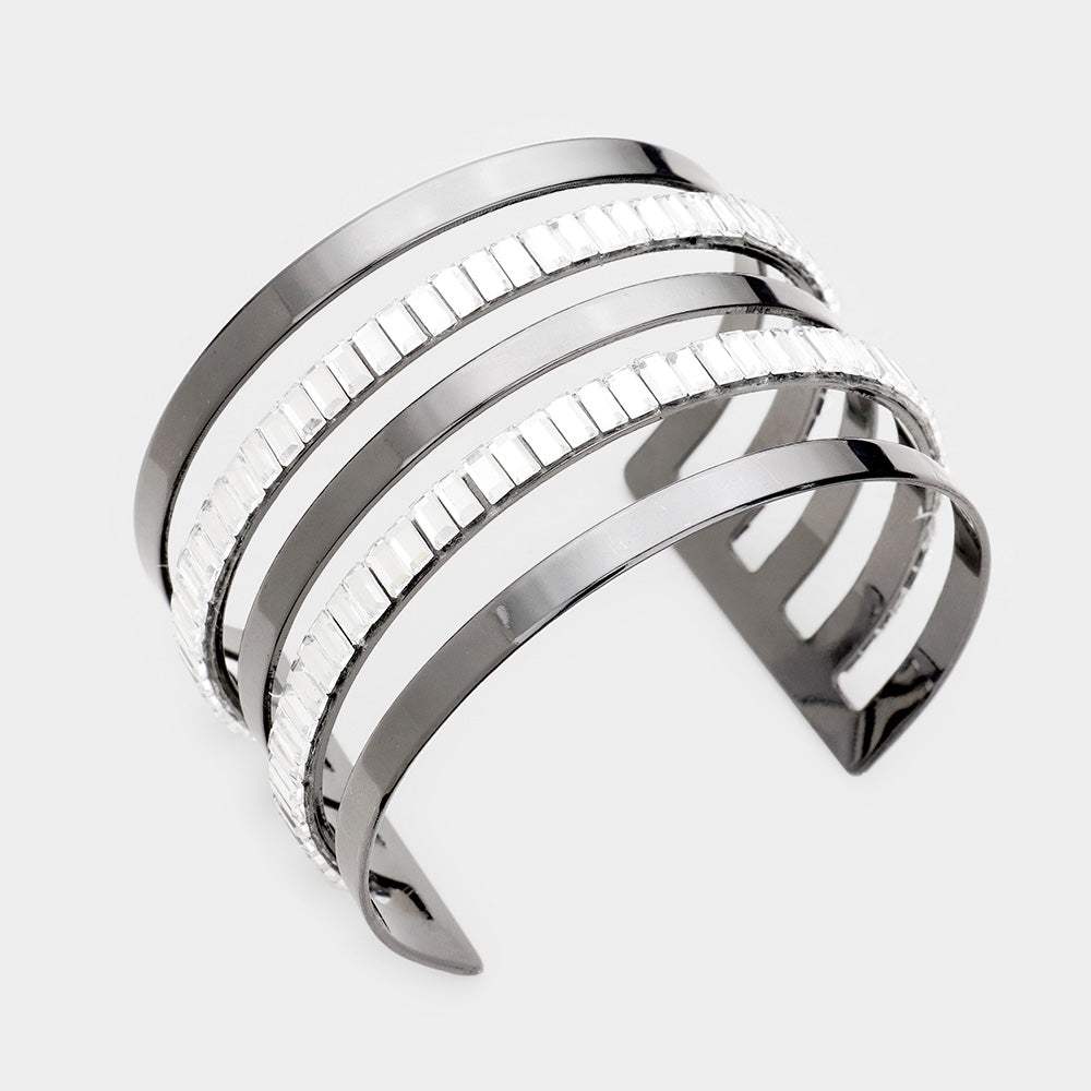 Baguette Cut Statement Split Layer Cuff Bracelet - Madeline Love - Flyclothing LLC