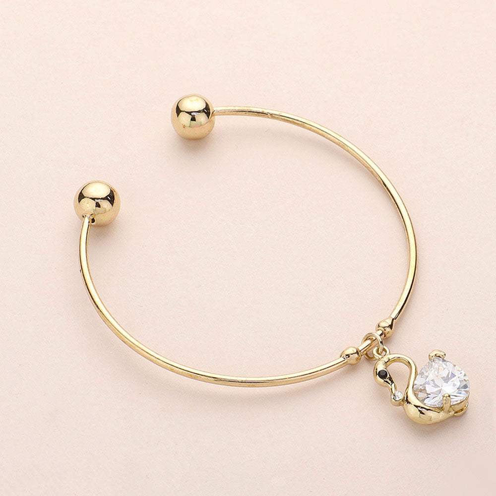 Swan Crystal CZ Stone Charm Cuff Bracelet - Madeline Love - Flyclothing LLC